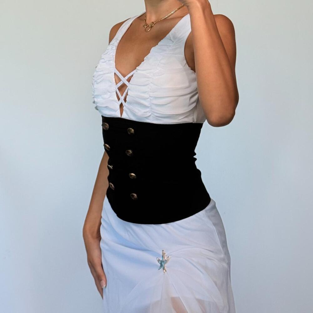 White and Black Buttoned Top M - Picture 2 of 5